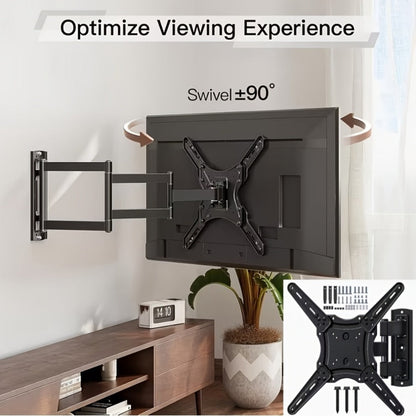 Black Single-Arm TV Wall Mount with Swivel, Screen-Plate Rotation and Articulating Extension