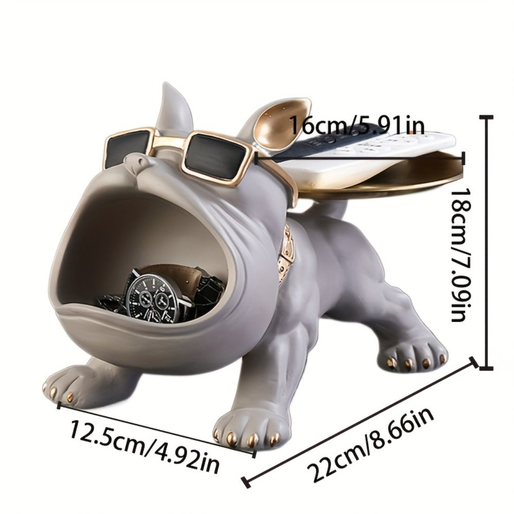 Resin Pug Bulldog Decorative Tray Statue | Dog Tray Organizer for Keys Jewelry Candy Earrings | Modern Art Home Decor Sculpture for Entryway