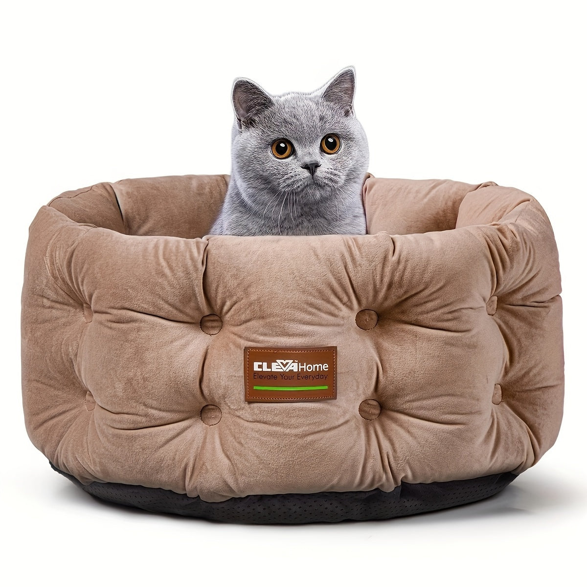 Cat Bed Round Deep Nest for Indoor Cats up to 15lbs, Luxurious Velvet Feel Extra High Sides, Machine Washable Non-Slip Bottom