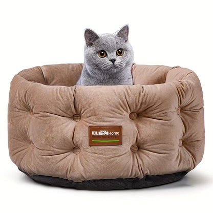 Cat Bed Round Deep Nest for Indoor Cats up to 15lbs, Luxurious Velvet Feel Extra High Sides, Machine Washable Non-Slip Bottom