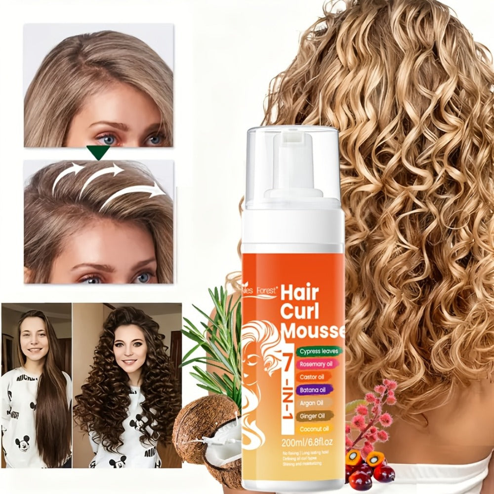 Curl Defining Hair Foam Mousse 200ml Smoothing Styling for Natural Fluffy Elastic Curls, Frizz Control for Wavy Coily Hair