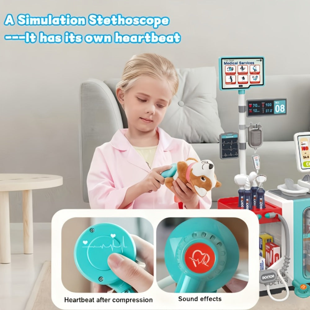 Doctor Play Set for Kids 49 PCS, Role Play Medical Station & Cashier Toy Kit for Boys Girls, Pretend Doctor Nurse Cashier