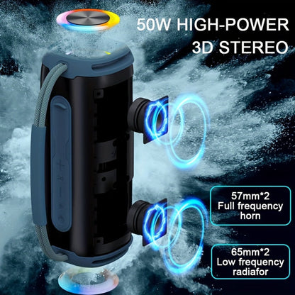 Portable Cylindrical Speaker in Black, Blue or Green with Carry Handle, Dual Light Bars and End-Ring Lighting
