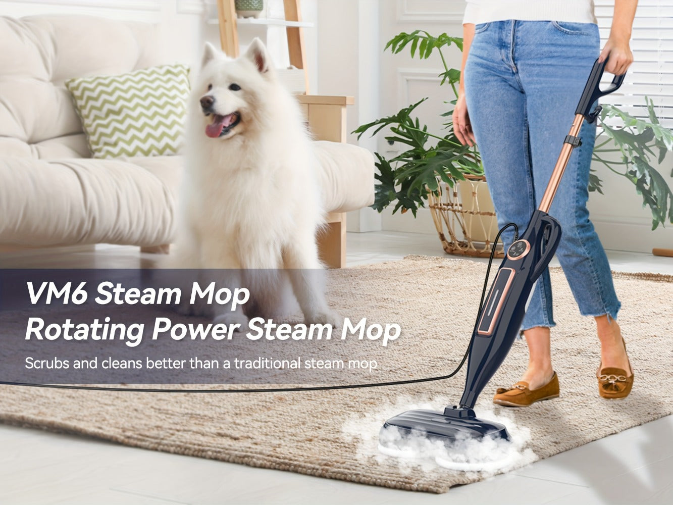 Steam Mop 10-in-1 Spinning Rotating Mop Pads with Steam Blaster Technology - 3 Steam Modes, LED Headlights