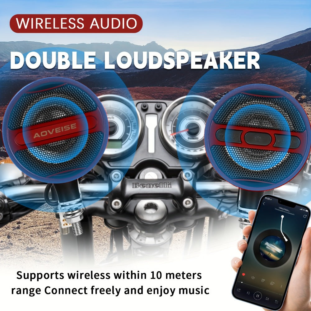 Motorcycle Bluetooth Stereo Speaker System with Built-In Amplifier – 3" Handlebar Mount Speakers, MP3 & USB, 12V, 20W×2 for ATV