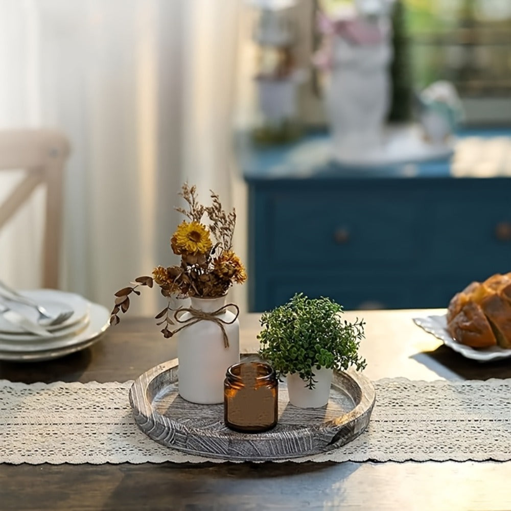 Decorative Tray for Coffee Table – Round Wave-Shaped Centerpiece Tray for Living Room, Dining Room, Kitchen Counter, Bathroom