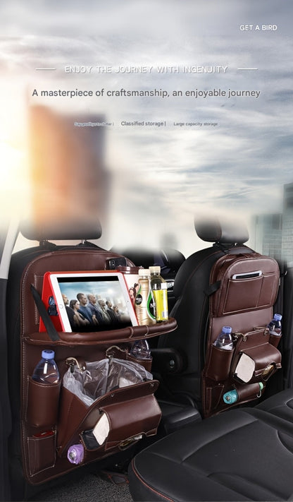 One-Piece Seatback Car Organizer with Fold-Down Tray, Cup Recesses, Mesh Pockets and Four Colors
