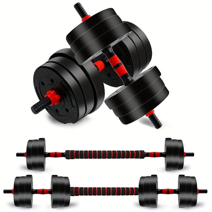 44-Pound Adjustable Dumbbell and Barbell Set with Black Round Plates, Connecting Rod and Double Lock Nuts