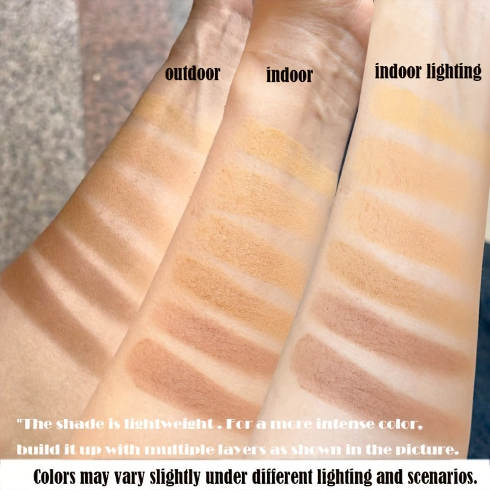 Pressed Powder Foundation Contour Matte Ful1l Coverage Oil Control Waterproof, 6 Shades Light to Dark