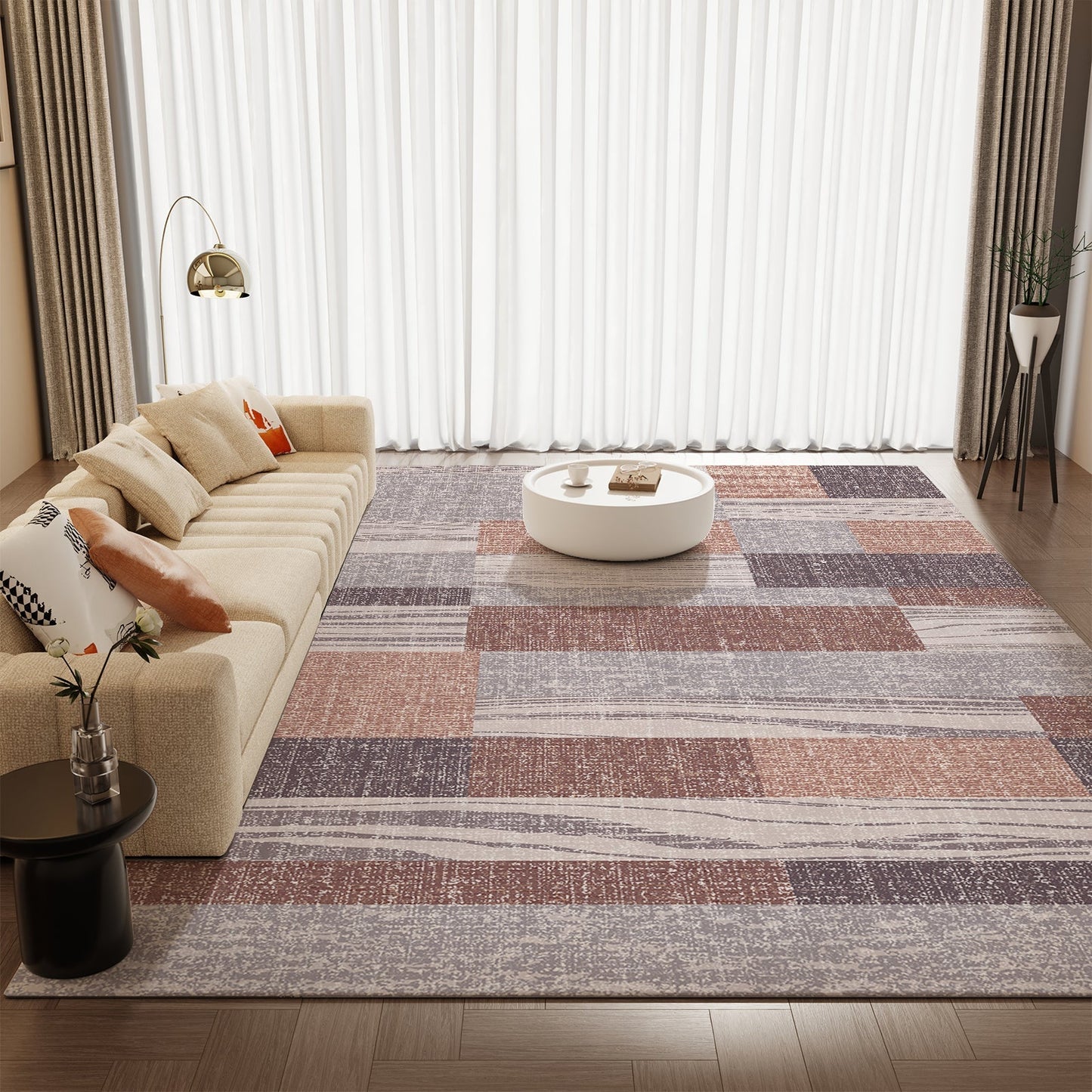 Area Rug Retro Tie-Dye Print in Orange, Grey or Light Green with Three Machine-Washable Sizes