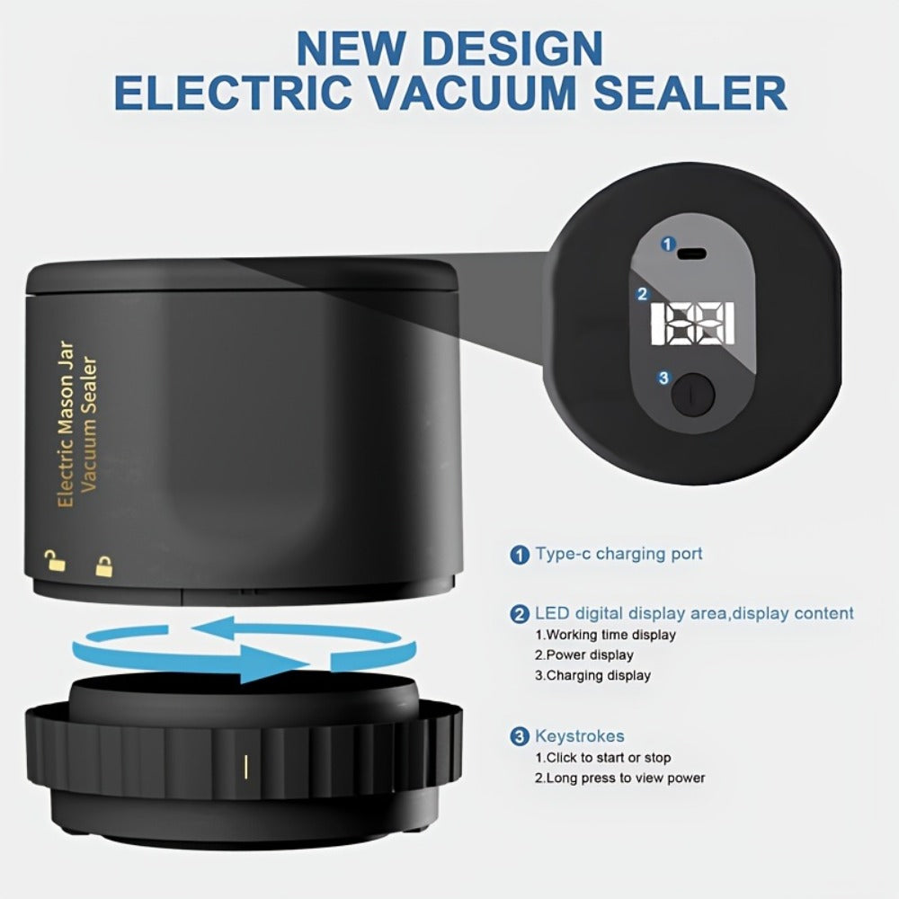 Electric Mason Jar Sealer One-Touch Vacuum Seal - 2025 New Model Jar Sealer Kit with Wide Mouth & Regular Mouth Lids