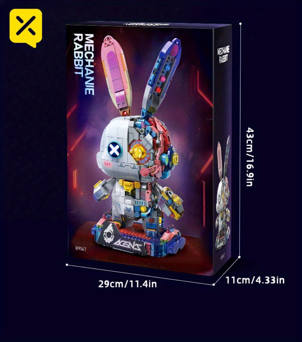 1377-Piece Mechanical Rabbit Building Block Model with Colorful Punk Styling and Rotating Limb Details