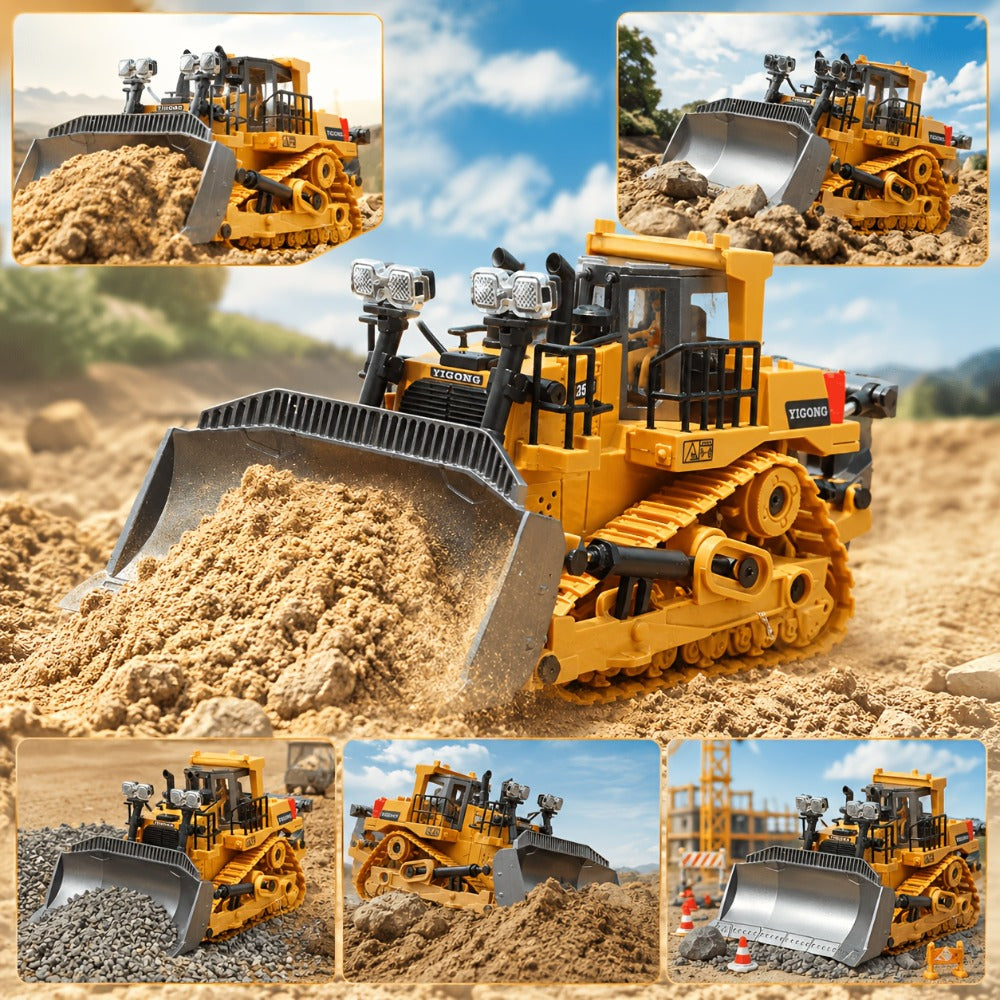 RC Bulldozer 9-Channel 2.4GHz Remote Control, Multifunctional Engineering Vehicle Toy with Alloy Metal Cover