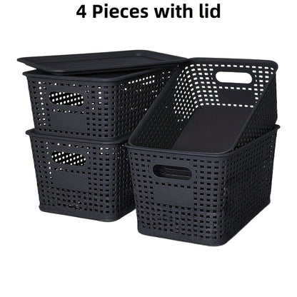 Shelf Storage Organizer Bins with Lids 4 or 8 Pack, Stackable 10 x 7 x 4 Inch Boxes in Four Colors