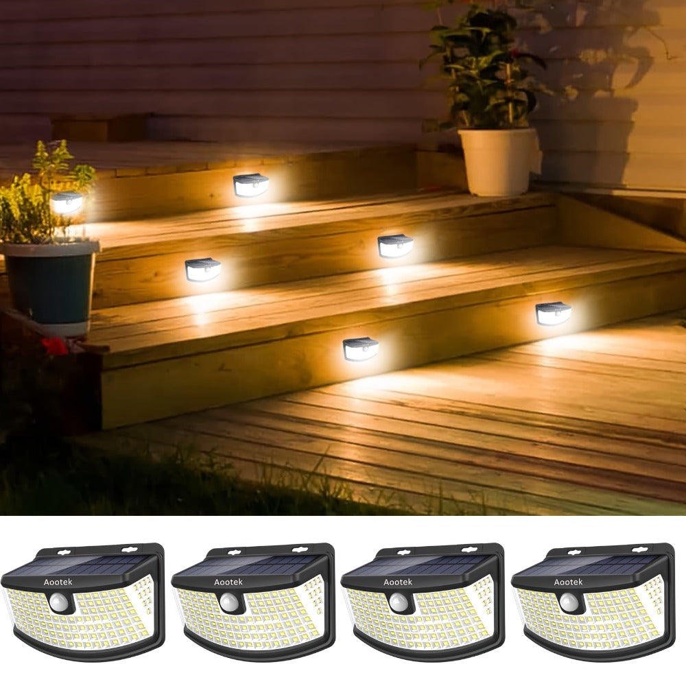 Solar Step Lights Outdoor 120 LED Motion Sensor, 270° Wide Angle Wall Light with 3 Modes, Solar Powered Stair Light for Pathway
