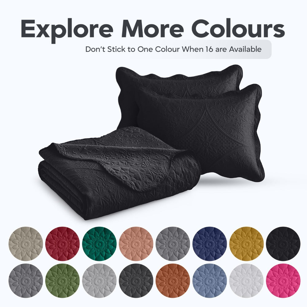 Floral-Pattern Three-Piece Bedspread Set in 16 Colors with Twin, Queen, King and California King Sizes