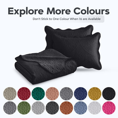 Floral-Pattern Three-Piece Bedspread Set in 16 Colors with Twin, Queen, King and California King Sizes