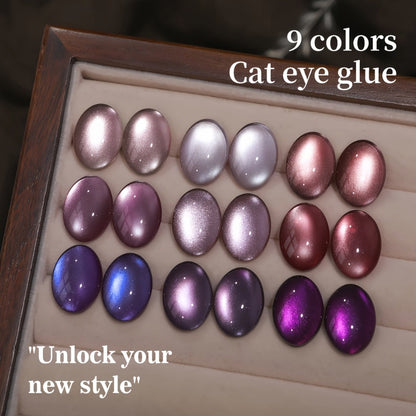 Purple Cat Eye Magnetic Gel Polish Set 9 Colors UV LED Soak Off | 3D Light-Shifting Effect 0.51oz Each Long Lasting Chip-Free | Salon & Home