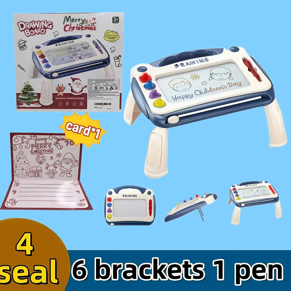 Kids Magnetic Drawing Board 3-in-1 Doodle Kit – Reusable Erasable Toddler Art Toy with Stamps, Pen & Stand | STEM Learning Gift for Boys