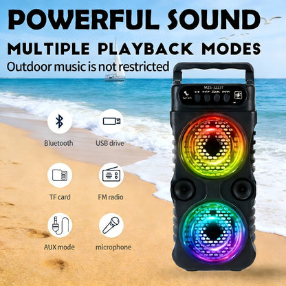 Portable Bluetooth Speaker with Dual 3-Inch Drivers, LED Lights, USB, TF, FM and 3.5mm AUX