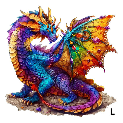 Dragon Wooden Jigsaw Puzzle Gemstone Fantasy – Colorful Irregular Animal Shaped Pieces, Unique Non-Repetitive Plywood Brain Teaser