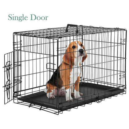 Folding Wire Dog Crate with Divider – Single & Double Door Options, Leak-Proof Plastic Tray, Indoor Outdoor Travel Kennel