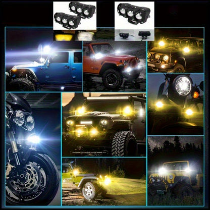Motorcycle LED Lights 2 Pack with Switch – Dual Color White & Amber High Low Beam Auxiliary Driving Lights for Motorcycle Truck ATV UTV SUV