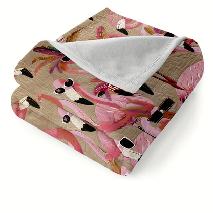 Flamingo Print Flannel Throw Blanket 250-300GSM Soft