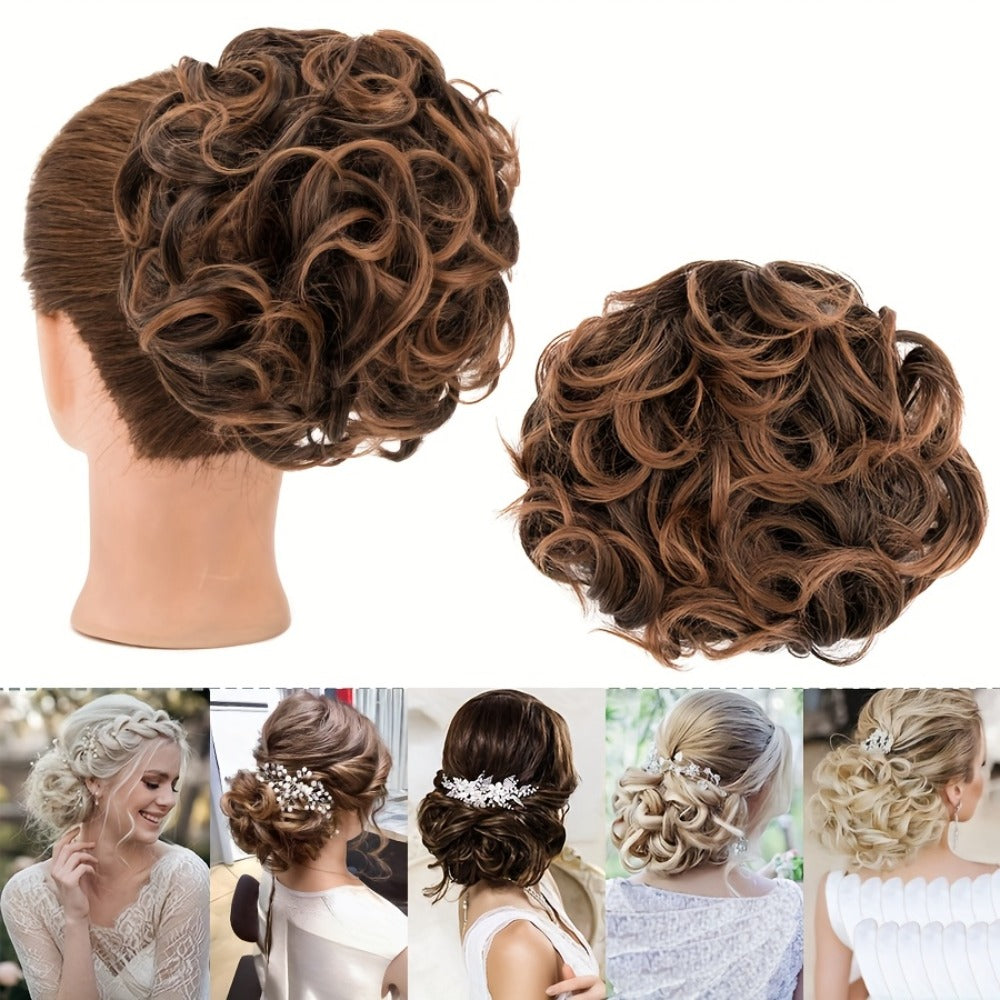 Clip In Hair Bun Extension Messy Bun Chignon Hairpiece – Synthetic Curly Updo with Comb & Scrunchie for Women