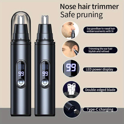 Nose Hair Trimmer Electric Painless 3-in-1 USB Rechargeable with LED Display – Trims Nose Ear Hair Eyebrows Waterproof Grooming Device