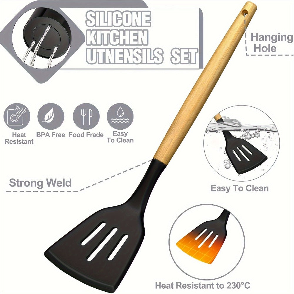 Silicone Kitchen Utensils Set 34-Piece with Holder, Heat Resistant Cooking Spatula Tools for Nonstick Cookware