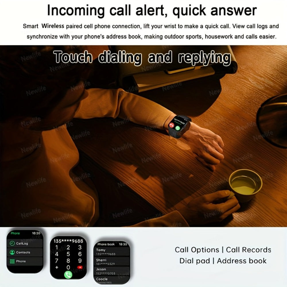 Smart Watch 1.83-Inch Full Touch Display with Wireless Calling, 180mAh Battery and Three-Strap Set
