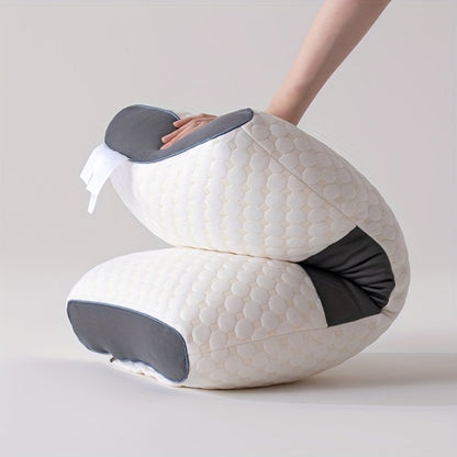 Two-Pillow Contoured Neck Pillow Set with White and Gray Cover and 74 x 41 cm Pictured Size