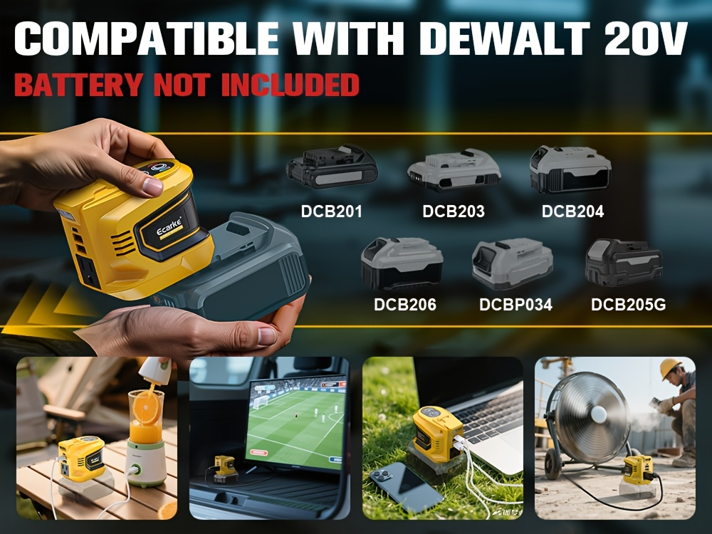 Battery Inverter for Dewalt 20V & 18V - 200W/350W/550W DC to AC 110V, USB, Type-C & AC Outlet, LED Work Light