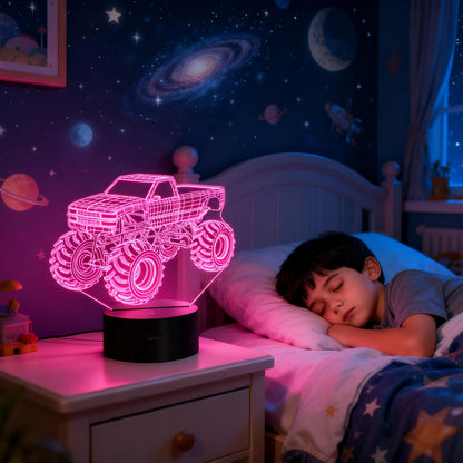 Monster Truck 3D Illusion Night Light 16 Color Changing LED Lamp Remote Control USB Powered for Entryways, Bedrooms and Living Spaces