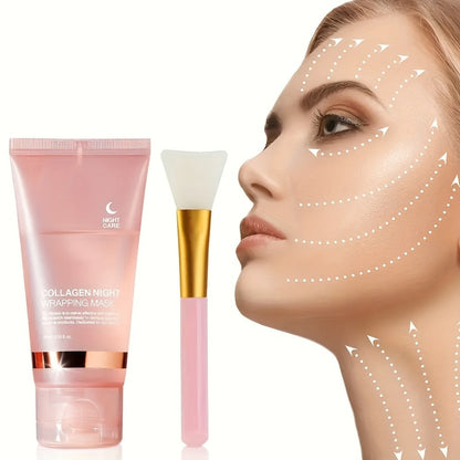 Collagen Night Wrap Mask with Jelly Brush 3pcs Hyaluronic Acid Deeply Moisturizing Nourishing Overnight Glossy Sleeping Mask for Women