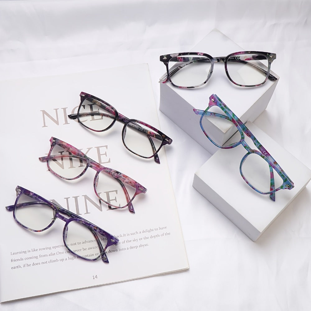 Reading Glasses – Five-Pair Multicolor Reader Set with Adjustable Spring Hinges with Multiple Strength and Color Options
