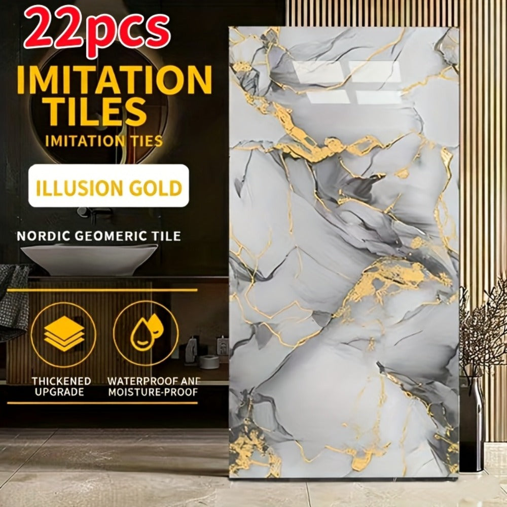 Self-Adhesive PVC Wall Sticker 22pcs Peel and Stick Marble Boho Wallpaper 11.81x23.62in Oil for Entryways, Bedrooms and Living Spaces