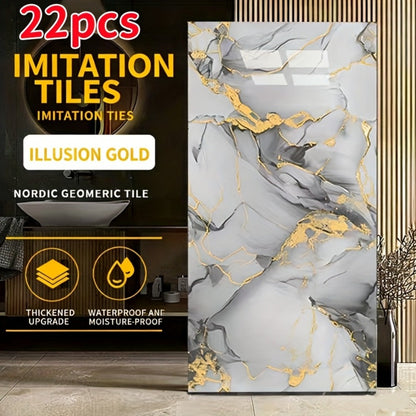 Self-Adhesive PVC Wall Sticker 22pcs Peel and Stick Marble Boho Wallpaper 11.81x23.62in Oil for Entryways, Bedrooms and Living Spaces