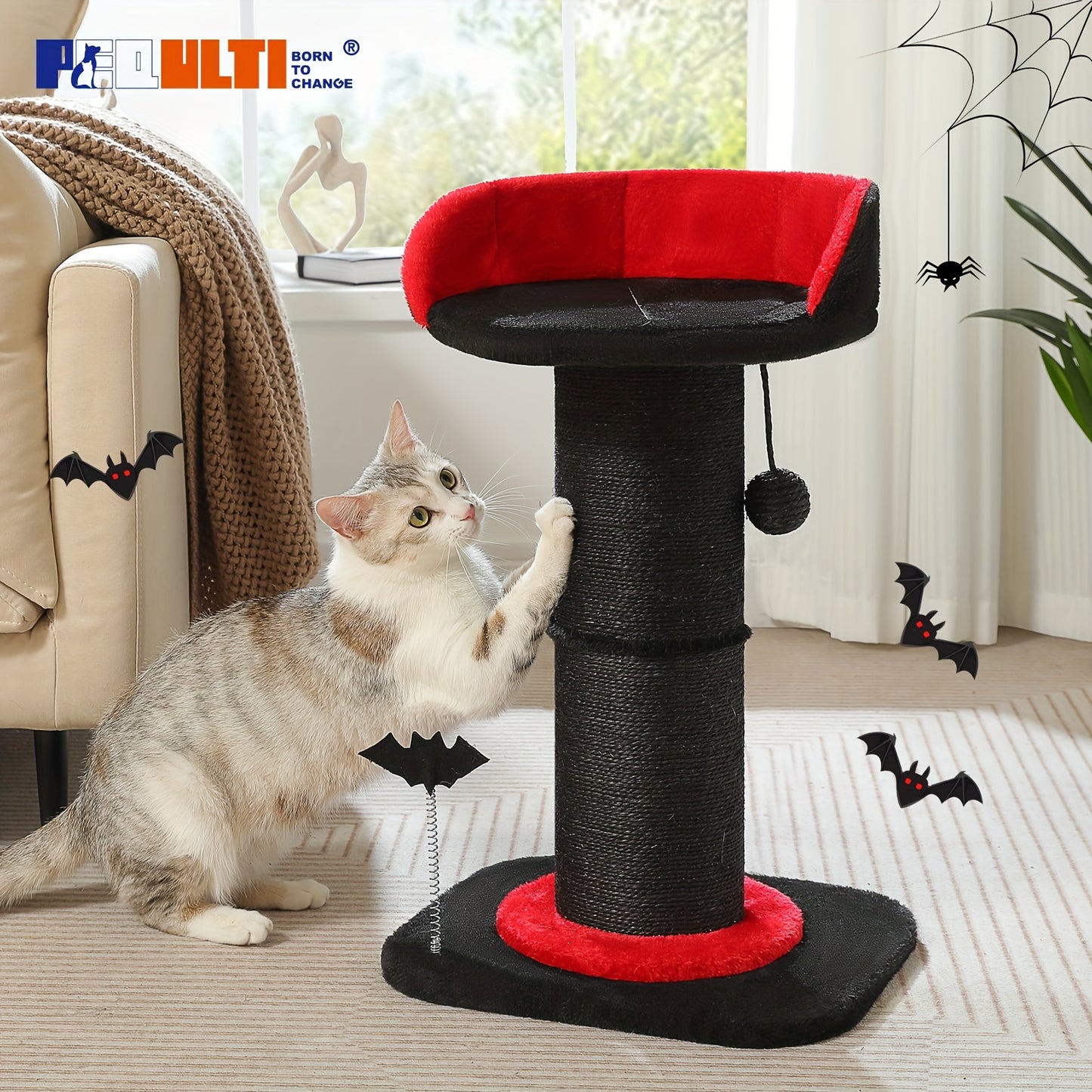 Cat Scratching Post Multi-Tier Sisal Tower for Indoor Cats – 18.9" & 32" Cat Tree with Hanging Ball Toy, Natural Sisal Rope, Sturdy Base