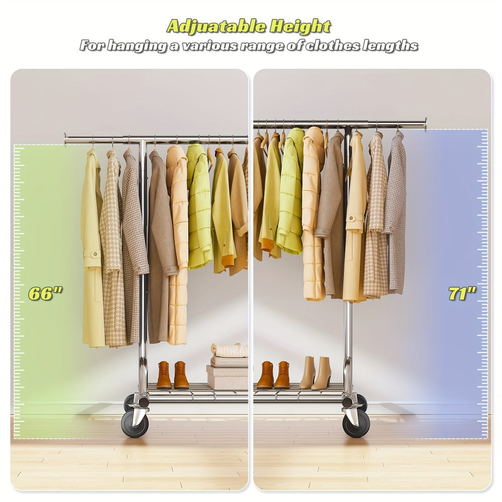 Heavy Duty Rolling Clothes Rack with Wheels – Adjustable Garment Rack 260LBS Capacity, Extendable 51"-75" Wide