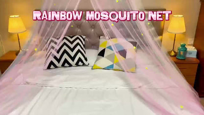 Bed Canopy for Girls Princess Rainbow Glow in the Dark Stars Colorful Canopy Curtain Fits for Entryways, Bedrooms and Living Spaces