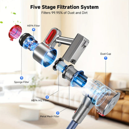 Cordless LED Stick Vacuum Cleaner with Removable Battery, Two Suction Modes and Seven Color Options