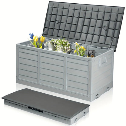 75 Gallon Deck Box with Wheels, 284L Resin Outdoor Storage Box Lockable Plastic Container for Patio
