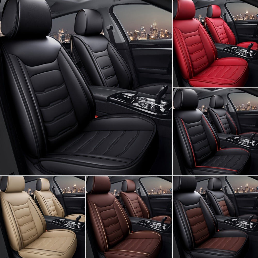 Car Seat Covers 5-Seat Faux Leather Set with Front Storage Pocket and Three Color Combinations