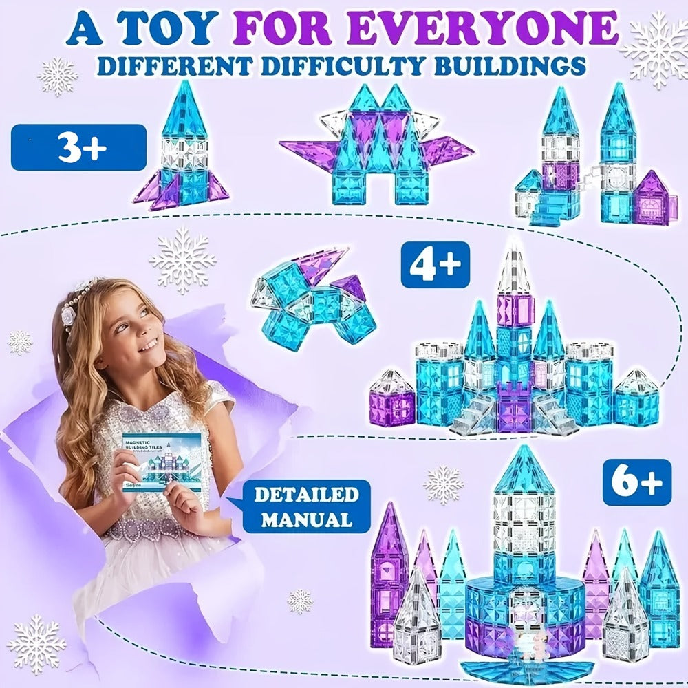 Castle Magnetic Tiles Building Set 102 or 116 Pcs, 3D STEM Sensory Blocks, Pretend Castle Playset for Preschool Boys & Girls Ages 3+