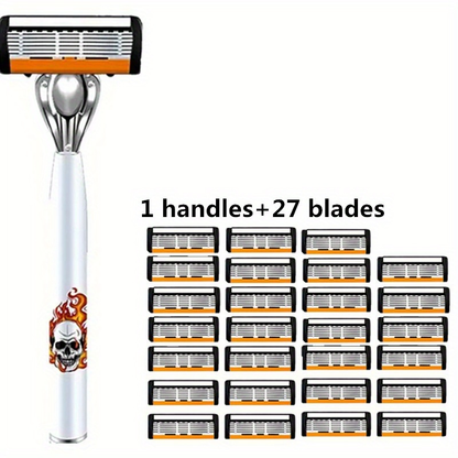 Men's Safety Razor with Replacement Blades - Anti-Slip Stainless Steel Handle Shaver for Beard & Sideburns