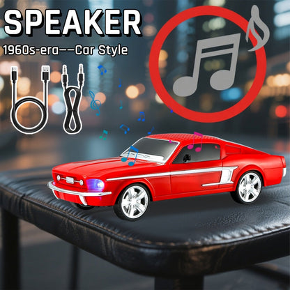 Retro Classic Car Model Bluetooth Speaker with Deep Bass, Colorful LED Lights, FM Radio, USB TF AUX Inputs