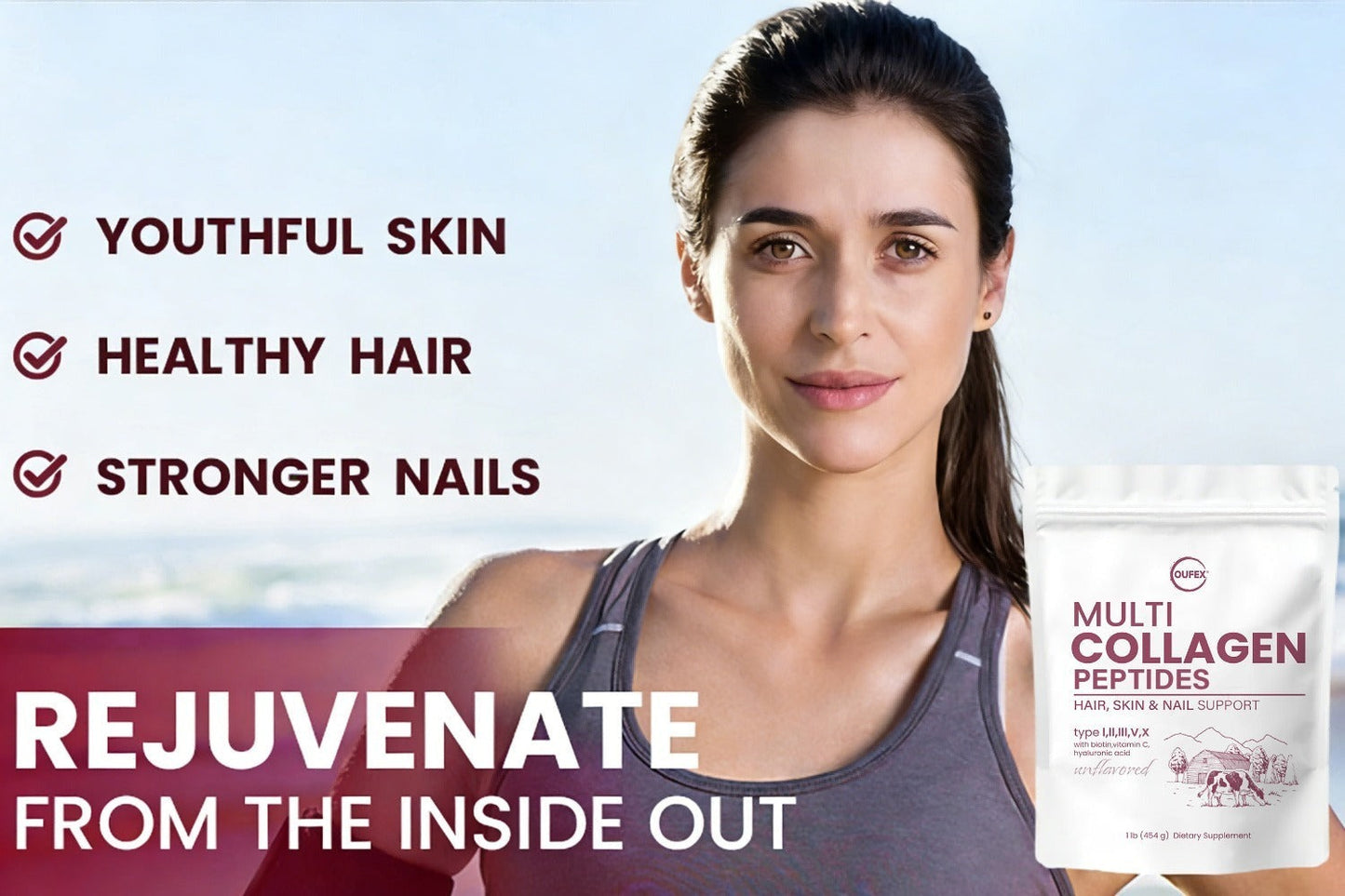 Multi-Collagen Powder Type I II III V X with Hyaluronic Acid, Biotin & Vitamin C - Hydrolyzed Protein for Skin