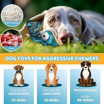 Interactive Dog Chew Toy Indestructible Nylon Bone for Aggressive Chewers – Bacon Flavor Durable Chew Toy for Large Medium Heavy Dogs